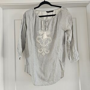 Zara Cream and Gray Striped Blouse